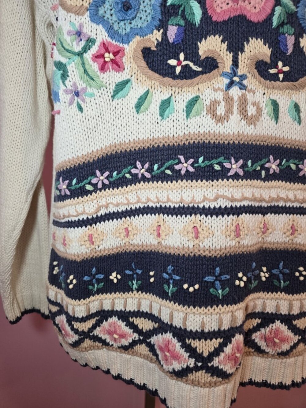 Beldoch Popper Floral Embroidered Knit Sweater Medium Cottagecore Shabby Chic - Picture 16 of 16